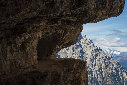 Via ferrata Tomaselli in alps at a beautiful sunny day