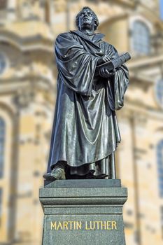 Statue of Martin Luther in front of the Frauenkirche in Dresden Germany