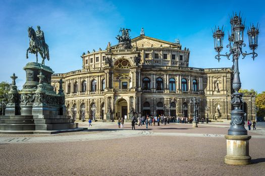 Opera house Dresden on a sunny day with blue sky