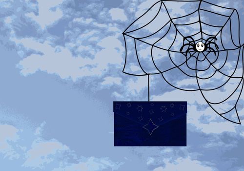 Spider webs, and a letter in an envelope in the blue sky