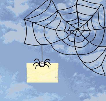 Spider webs, and a letter in an envelope in the blue sky