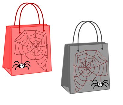 Shopping bags with a spider and web on white background