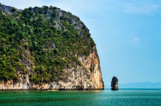 Beautiful landscape view of islands and cliffs in Phang Nga bay, Thailand