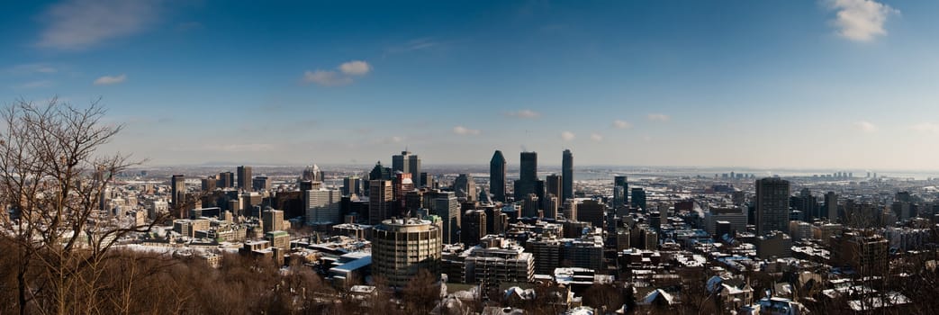 Panoramic view of  downtown Montreal in winter