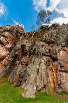 A view of the rock climbing cliff at Suesca, Colombia as seen from below