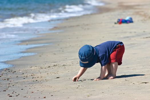 Cute little boy playing on the beach