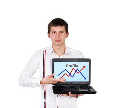 businessman with notebook and growth chart