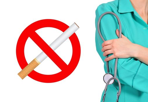 female doctor and no smoking symbol