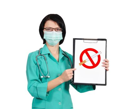 doctor and clipboard with no smoking symbol