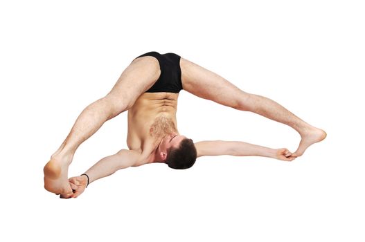 man doing yoga on white background