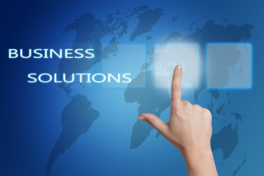 Business Solutions concept Illustration on Blue Background with world map