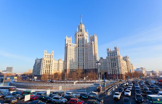 Big transport stopper, February 2, 2012, Moscow, Russia. Road jams arise because of a large number of transport which exceeds the maximum capacity of roads in the city