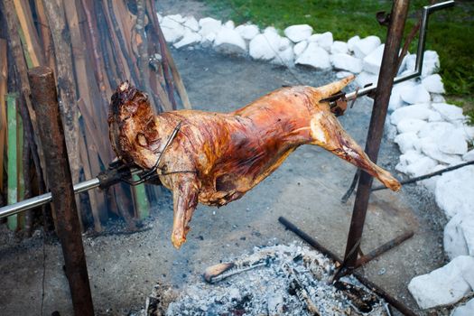 Ram on a spit barbeque
