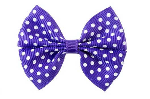 Violet ribbon bow isolated on white background.