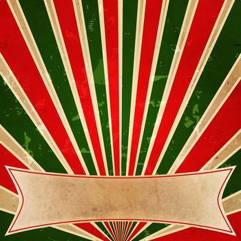 vintage background with red, green and beige color lines like rays and text space, retro card