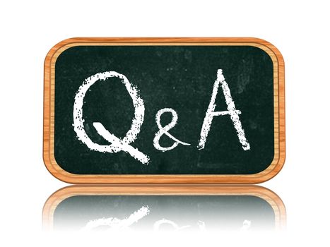 Q&A - questions and answers chalk text on 3d isolated wooden blackboard banner