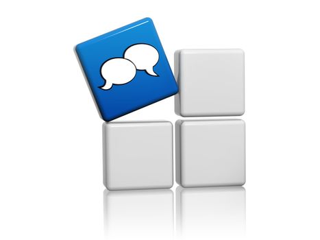 speech bubbles sign - 3d blue cube with symbol over grey boxes