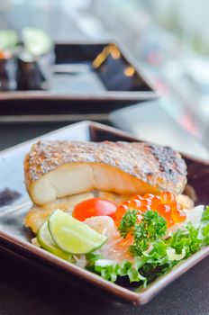 fresh salad with fish egg and Japanese grilled cod fish