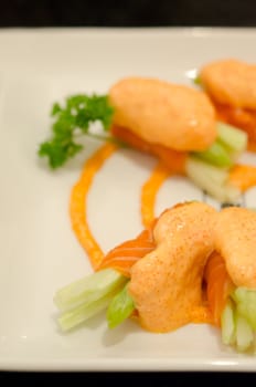 close up  Roll made of salmon is japanese cuisine