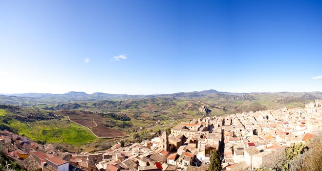 View of Leonforte and countryside, Sicily - Italy