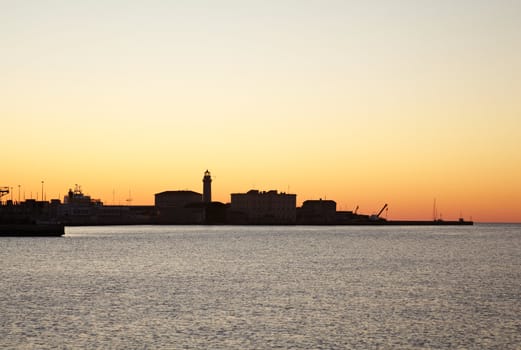 View of Trieste harbor at sunset, Italy