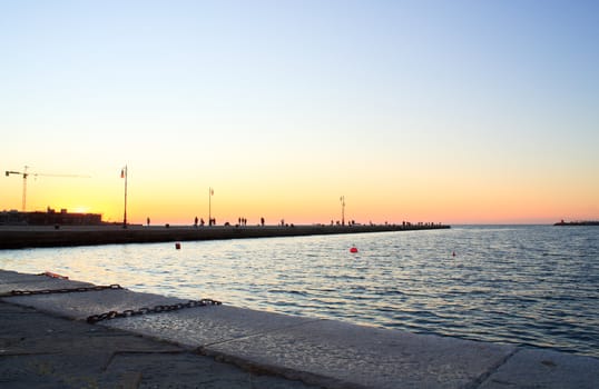 View of molo Audace at sunset, Trieste - Italy