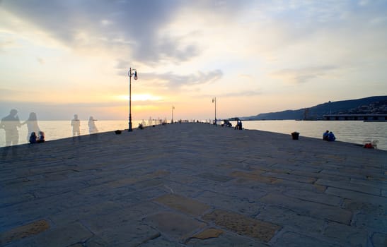 View of molo Audace at sunset, Trieste - Italy