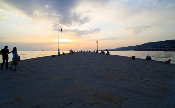 View of molo Audace at sunset, Trieste - Italy