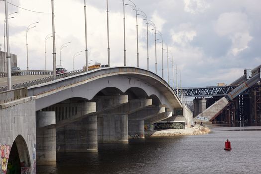Bridge construction, Dnepr river in Kiev, Ukraine