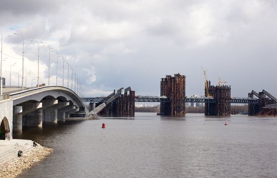 Bridge construction, Dnepr river in Kiev, Ukraine