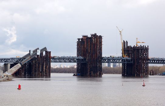 Bridge construction, Dnepr river in Kiev, Ukraine
