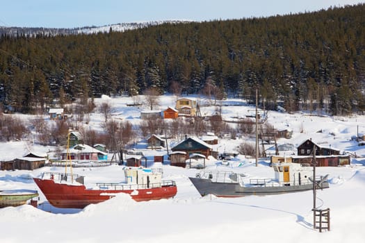 Pomeranian village. Winter landscape. Russia. Kandalaksha