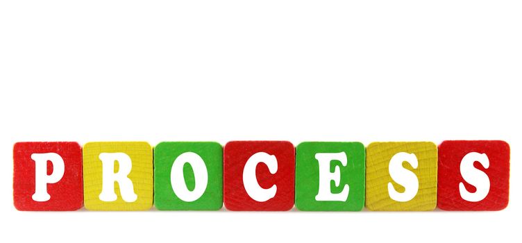 process - isolated text in wooden building blocks