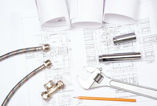 plumbing and drawings are on the desktop, workspace engineer