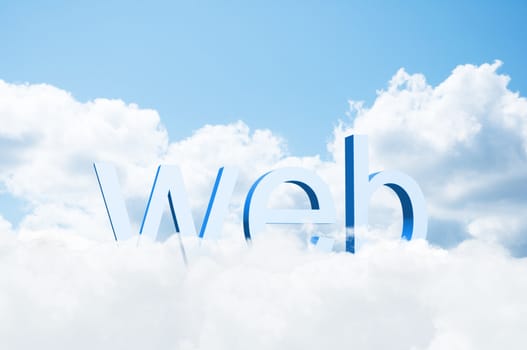 3d word web on the clouds, the concept of the modern internet