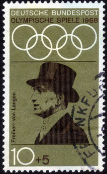 Germany - CIRCA 1968: a stamp printed by Germany shows portrait of Carl-Friedrich Freiherr von Langen, olympic gold medalist (dressage) in 1928, dedicated to the 19th Olympic Games, Mexico City, circa 1968