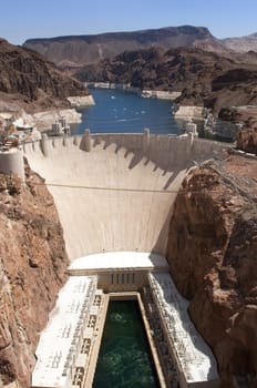 Aerial view of the Colorado River and Hoover Dam, a snapshot taken from a helicopter on the border of Arizona and Nevada, USA