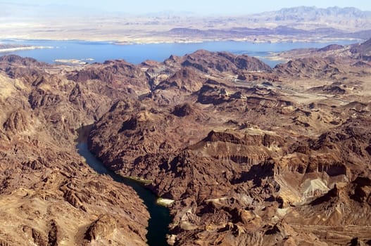 view from the helicopter to the great Colorado River and lake Mead , Nevada, United States