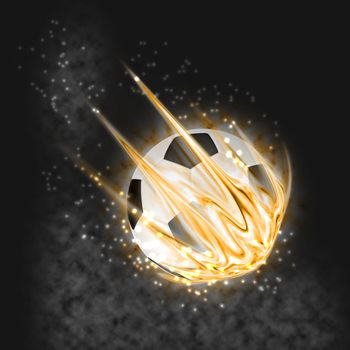 flaming soccer ball on dark background with fire and flame