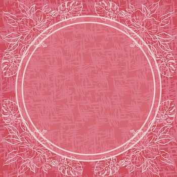 Abstract pink floral background. Contour flowers, frame and grunge pattern. , contains transparencies.