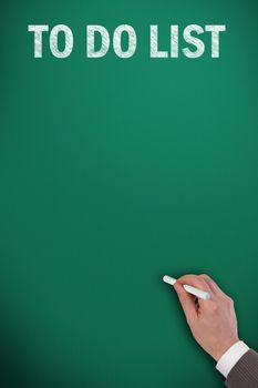 to do list on green chalkboard and an hand with chalk