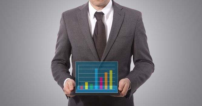 business man with showing graph on tablet