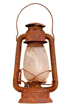 Old rusty lantern isolated on white background