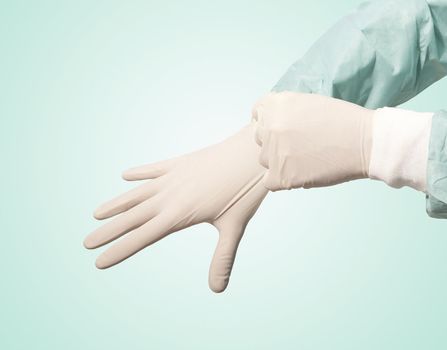 surgeon doctor wear glove before operation