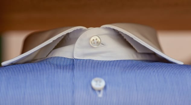 Close up of blue and white shirt