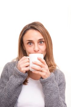 beautiful woman take a cup of coffee or tea