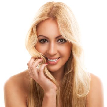 Portrait of beautiful blonde woman with long hair