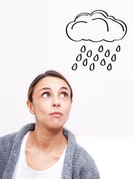 raincloud on young woman with personal problem