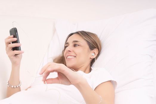 young woman enjoy listening music in headphones