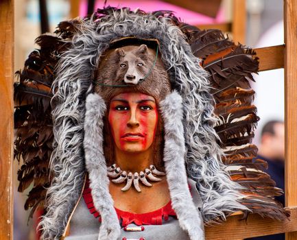 Sculpture of a Native American with headdress